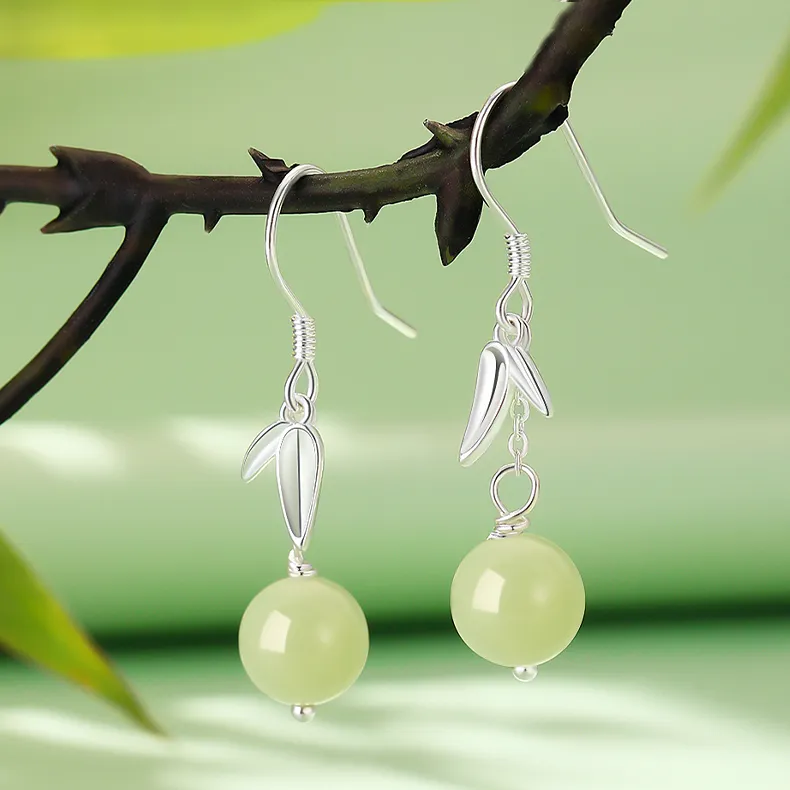 CHINA GOLD Earrings White Jade/Pale Greenish White Jade Women's-3