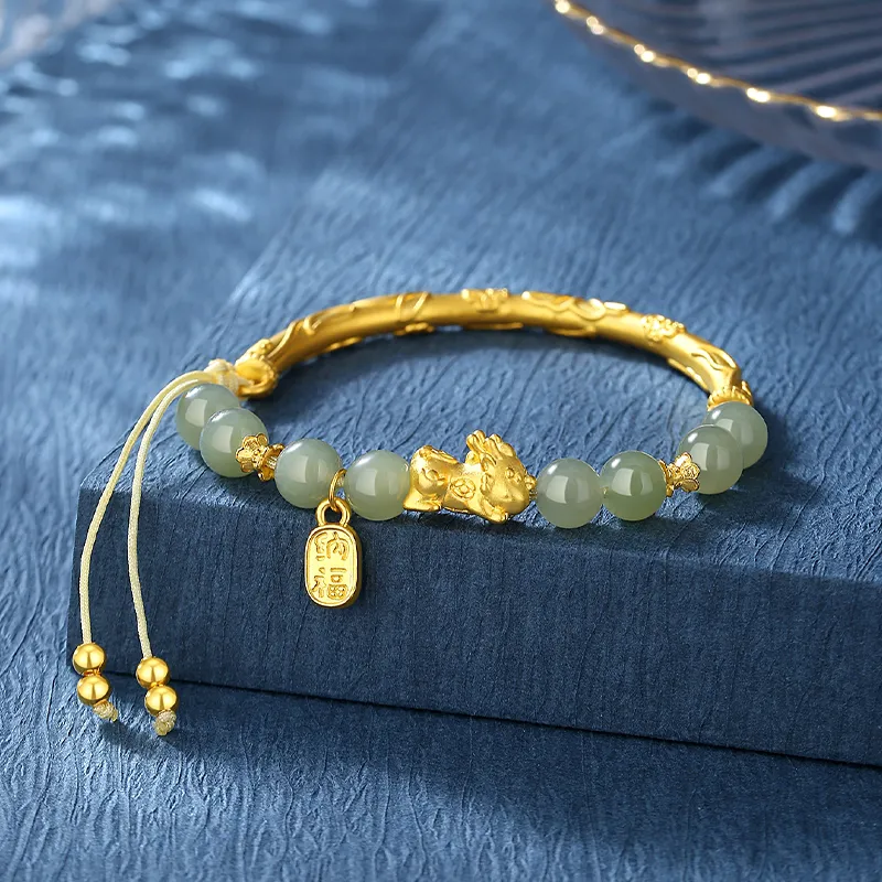 CHINA GOLD Hetian Jade Bangles Pale Greenish White Jade Women's-3