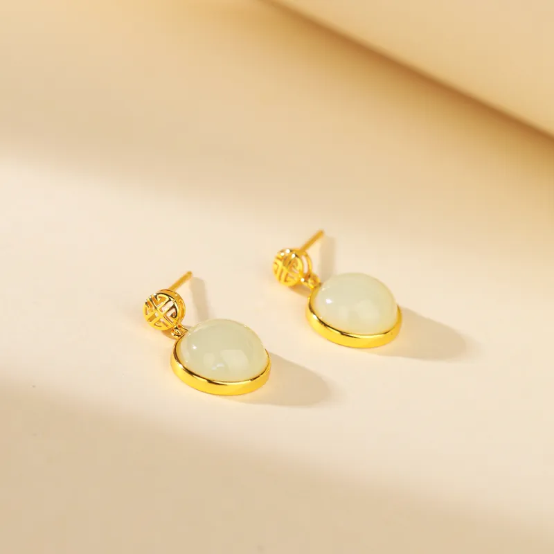 CHINA GOLD Hetian Jade Earrings Pale Greenish White Jade Women's-3
