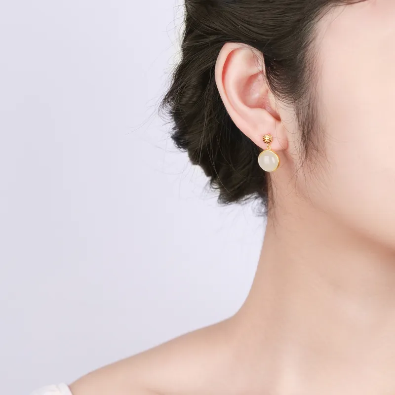 CHINA GOLD Hetian Jade Earrings Pale Greenish White Jade Women's-5
