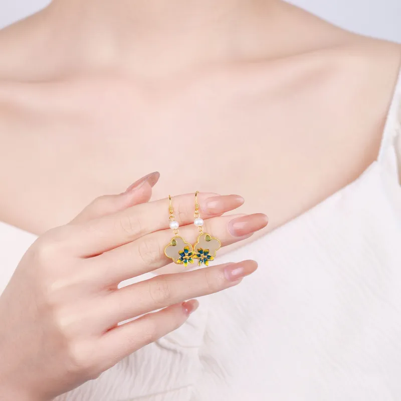 CHINA GOLD Hetian Jade Earrings Pale Greenish White Jade Women's-4