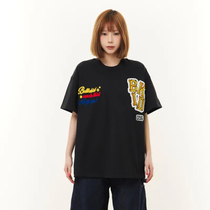 WELTER EXPERIMENT American Vintage 3D Effect Embroidered Pattern Design Casual Versatile T Shirt Unisex-2