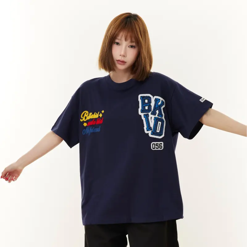 WELTER EXPERIMENT American Vintage 3D Effect Embroidered Pattern Design Casual Versatile T Shirt Unisex-12