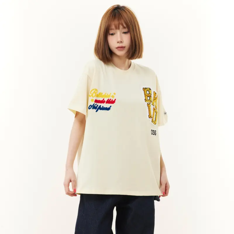 WELTER EXPERIMENT American Vintage 3D Effect Embroidered Pattern Design Casual Versatile T Shirt Unisex-7