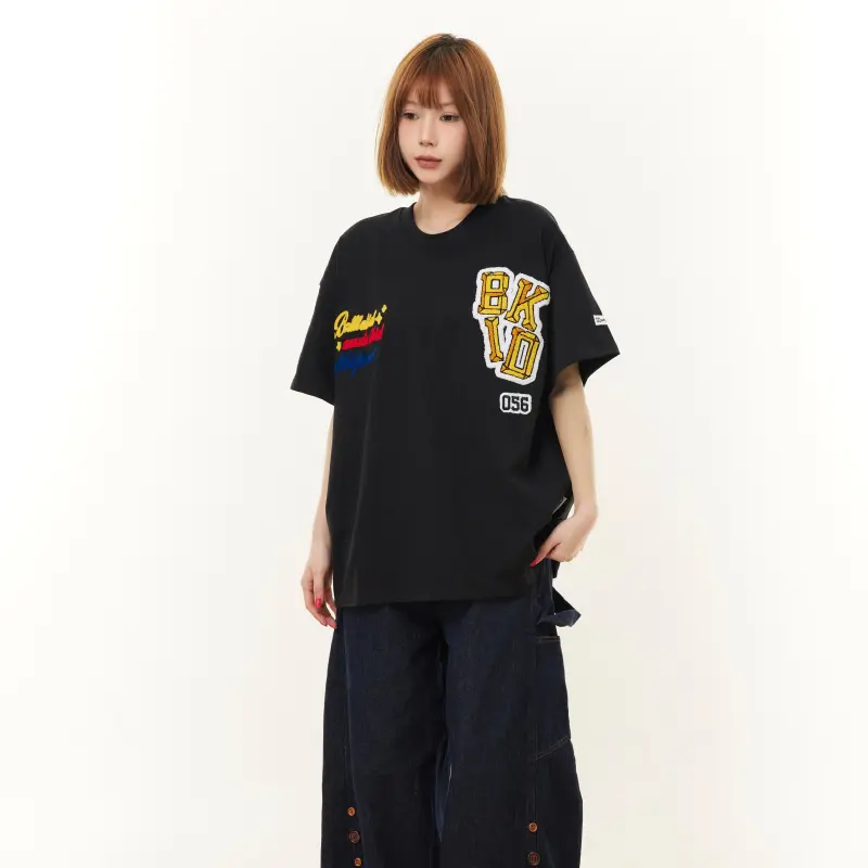 WELTER EXPERIMENT American Vintage 3D Effect Embroidered Pattern Design Casual Versatile T Shirt Unisex-3