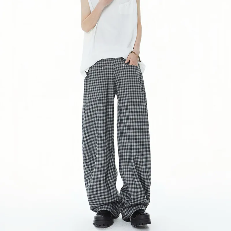 Kastinger Casual Pants Unisex Black White Plaid-2