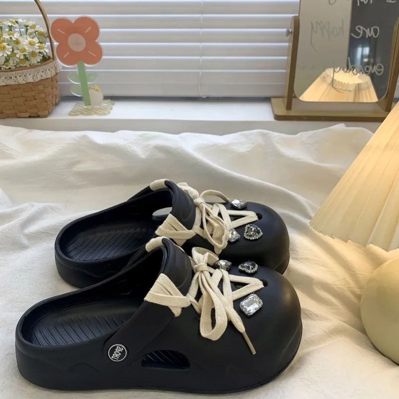 Yamada Hyakuju Home Slippers Black, White-7