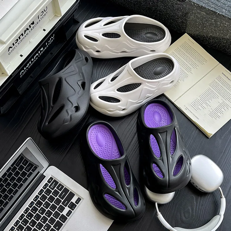 Yamada Hyakuju Home Slippers White Black, Black, Black Purple-12