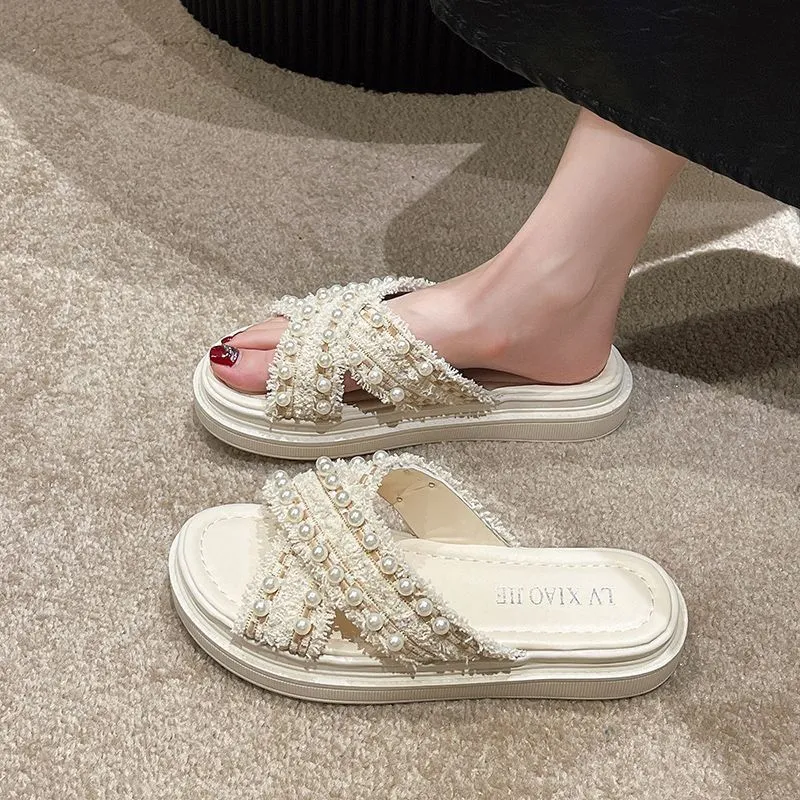Yamada Hyakuju Slippers Black Ecru-9