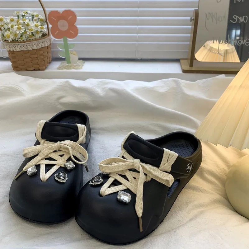 Yamada Hyakuju Home Slippers Black, White-8
