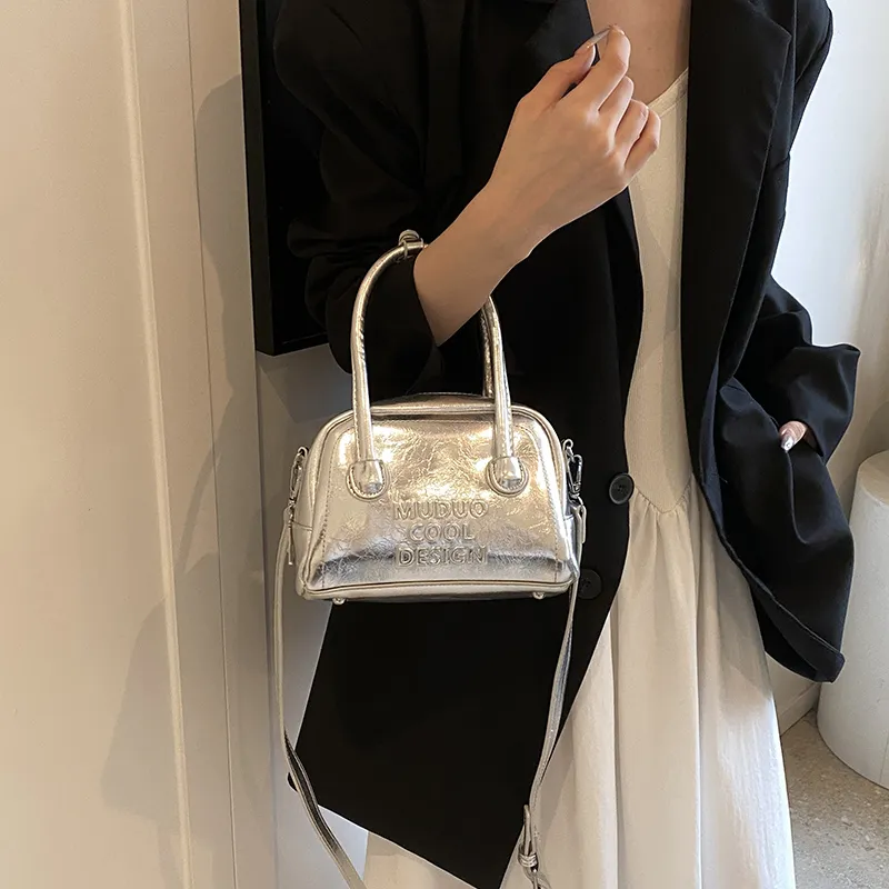 ROUNDOT PU Handbag Women's Silver/Black-2