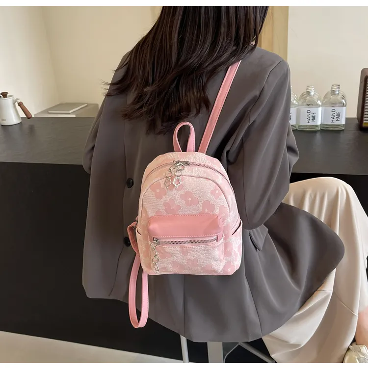 ROUNDOT PU Backpack Regular Women's Ecru/Black/Pink-19