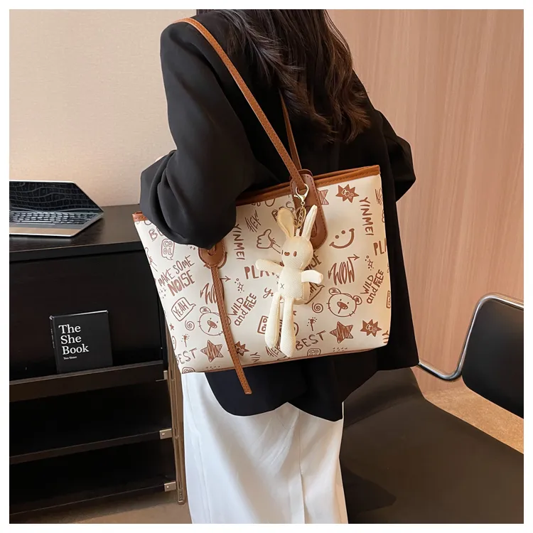 ROUNDOT PU Tote Bag Shopping Bag Crossbody Bag Shoulder Bag Women's Black/Blue/Pink/Brown-23