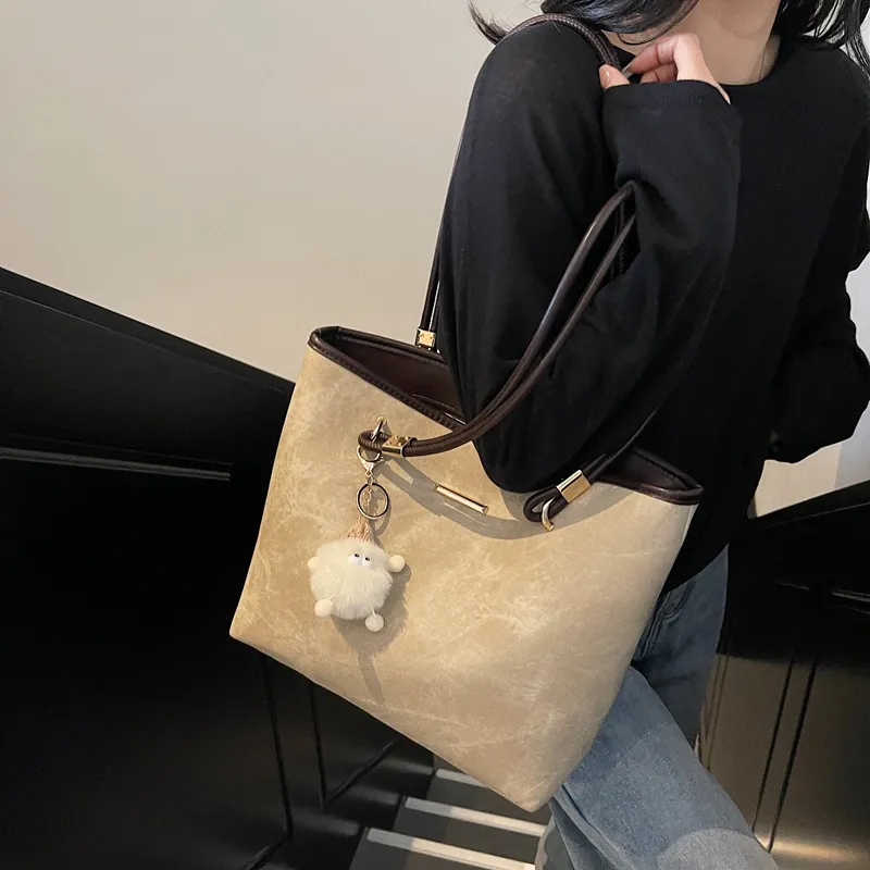ROUNDOT PU Tote Bag Shopping Bag Shoulder Bags Women's Ecru/Black/Blue-1