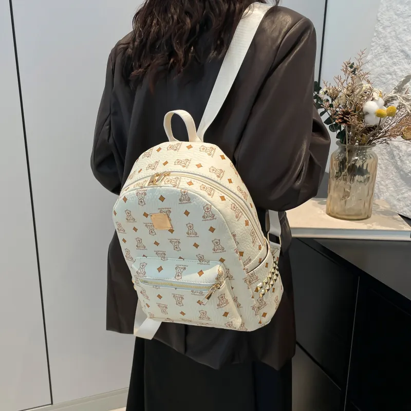 ROUNDOT PU Backpack Regular Women's Ecru/Black/Yellow-5