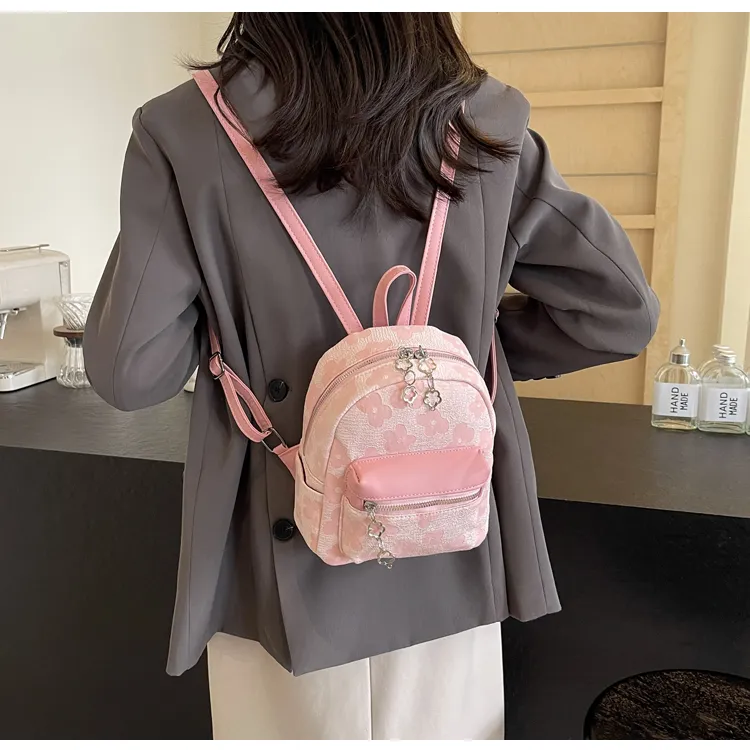 ROUNDOT PU Backpack Regular Women's Ecru/Black/Pink-17