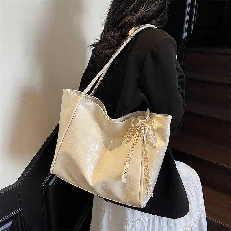 ROUNDOT PU Tote Bag Shoulder Bag Regular Women's White/Black/Pink-3