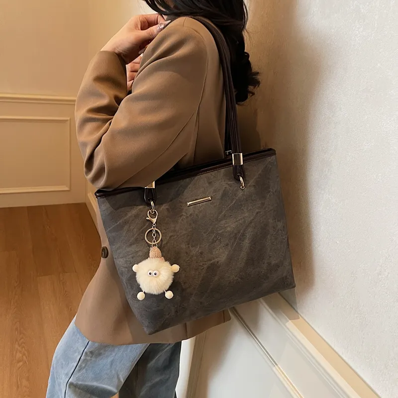 ROUNDOT PU Tote Bag Shopping Bag Shoulder Bags Women's Ecru/Black/Blue-10