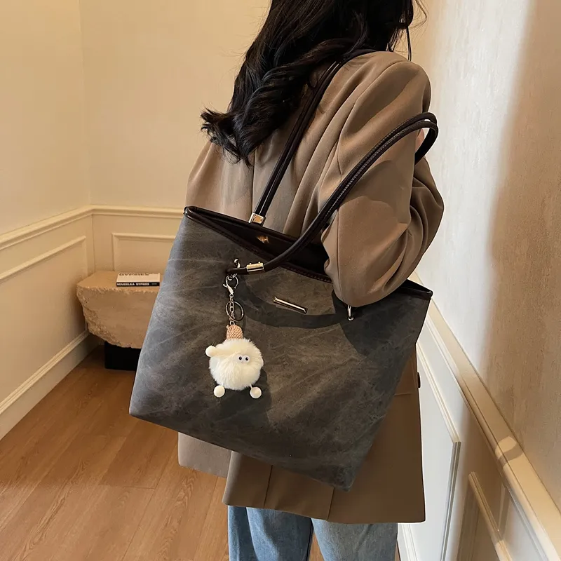 ROUNDOT PU Tote Bag Shopping Bag Shoulder Bags Women's Ecru/Black/Blue-11