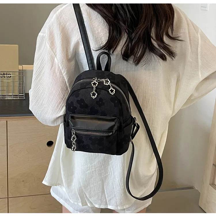 ROUNDOT PU Backpack Regular Women's Ecru/Black/Pink-13