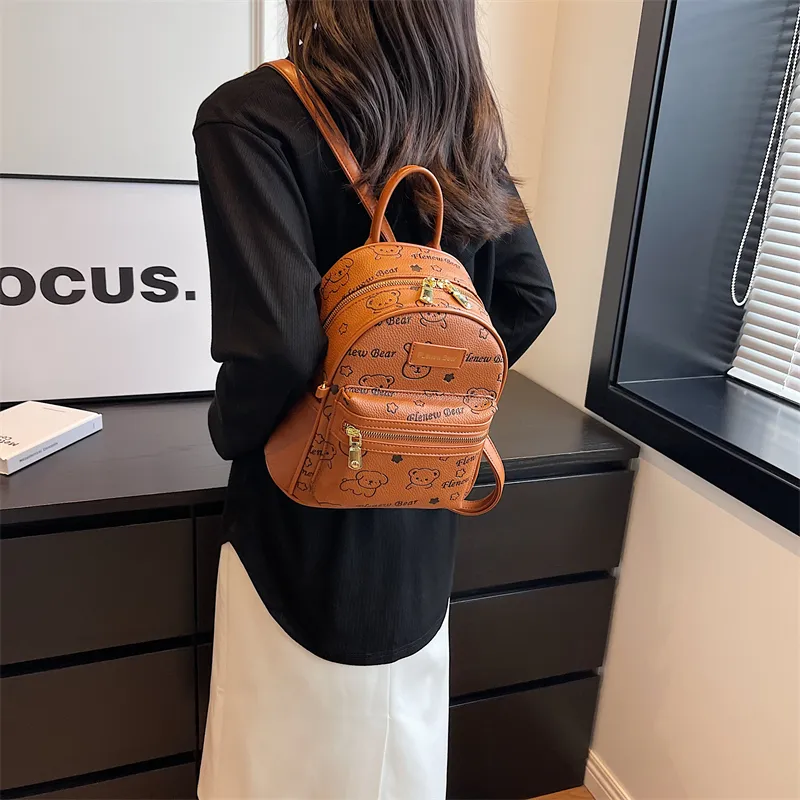 ROUNDOT PU Backpacks Backpack Regular Women's Ecru/Black/Blue/Pink/Brown-30