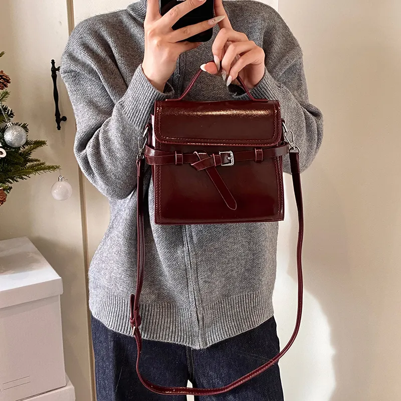 ROUNDOT PU Crossbody Bag Women's Black/Red/Coffee/Brown-8