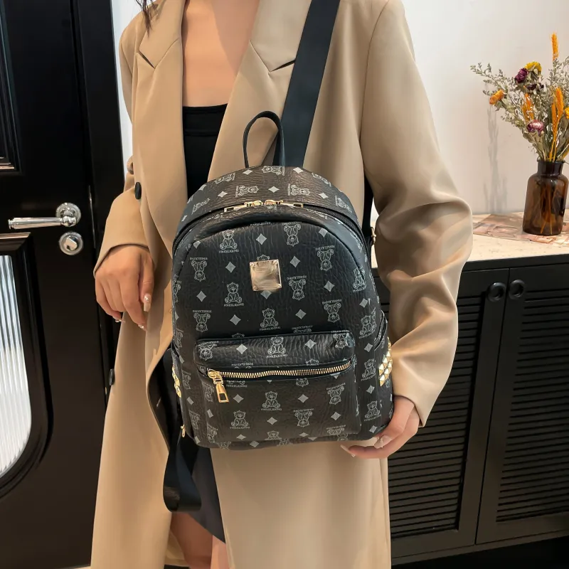 ROUNDOT PU Backpack Regular Women's Ecru/Black/Yellow-8