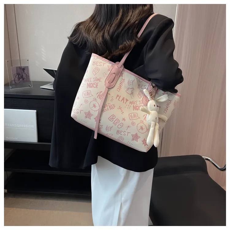 ROUNDOT PU Tote Bag Shopping Bag Crossbody Bag Shoulder Bag Women's Black/Blue/Pink/Brown-19