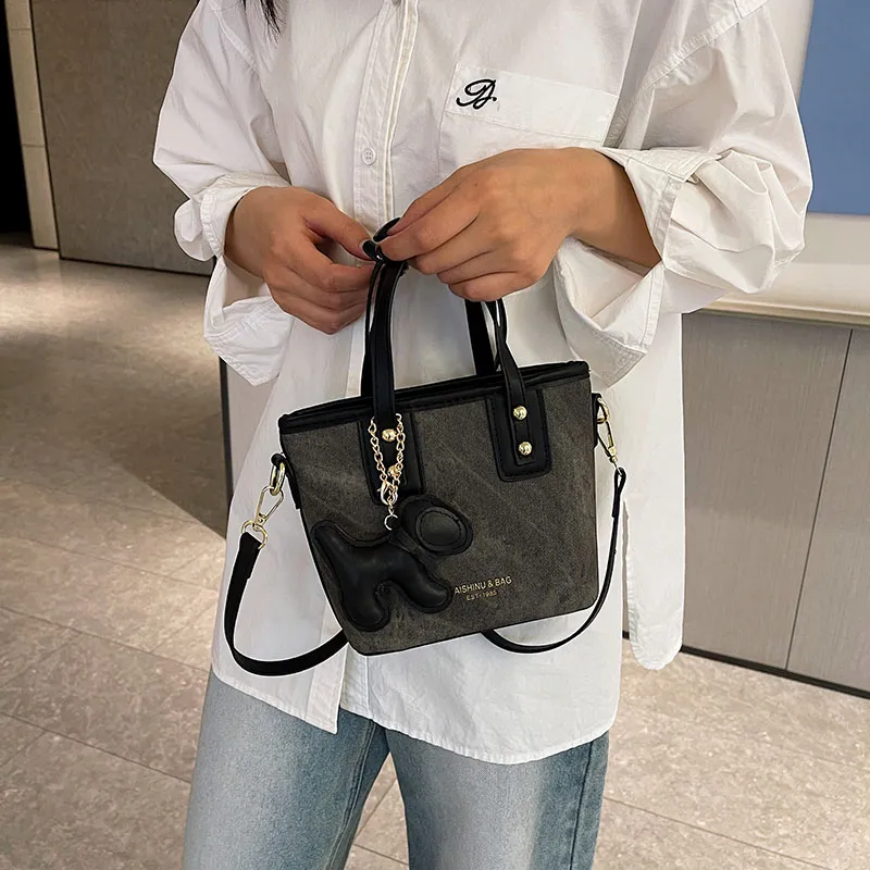 ROUNDOT Tote Bag Shopping Bag Handbag PU Women's Blue/Gray Brown/Black/Gray Black/Pink-9