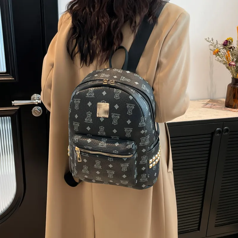 ROUNDOT PU Backpack Regular Women's Ecru/Black/Yellow-7