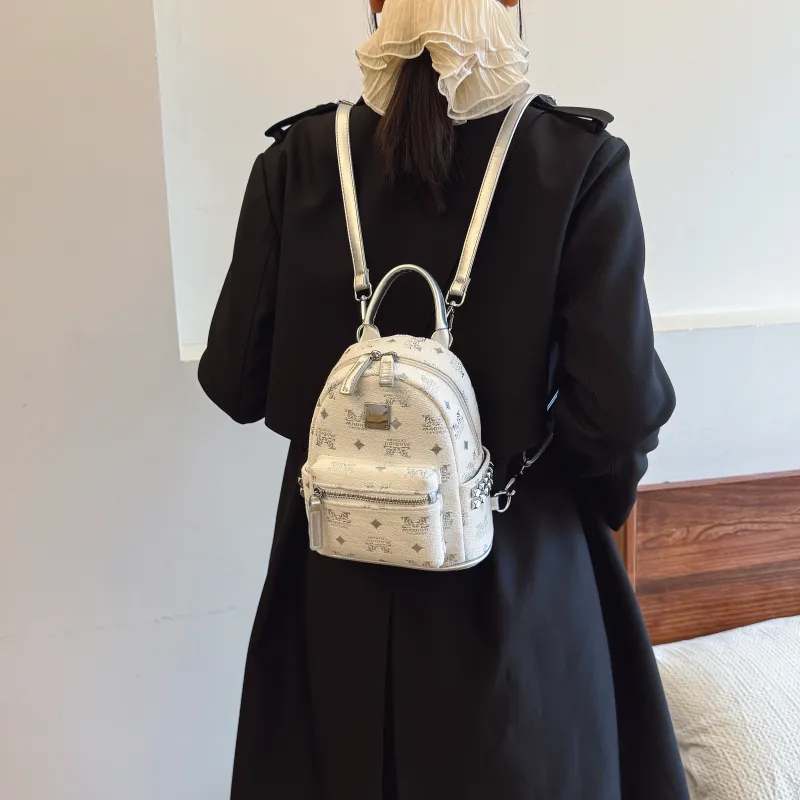 ROUNDOT PU Backpack Women's White/Coffee/Black-8