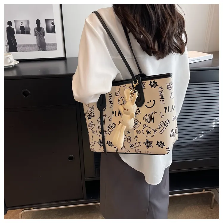 ROUNDOT PU Tote Bag Shopping Bag Crossbody Bag Shoulder Bag Women's Black/Blue/Pink/Brown-4