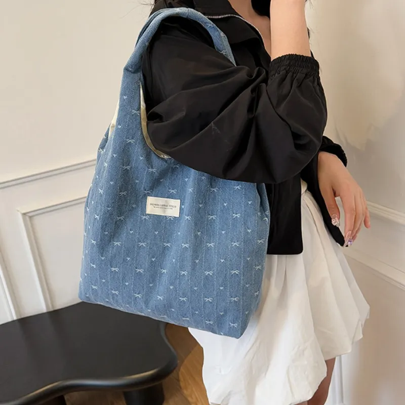 ROUNDOT Fabric Tote Bag, Shoulder Bag Unisex Light Blue/Blue-11