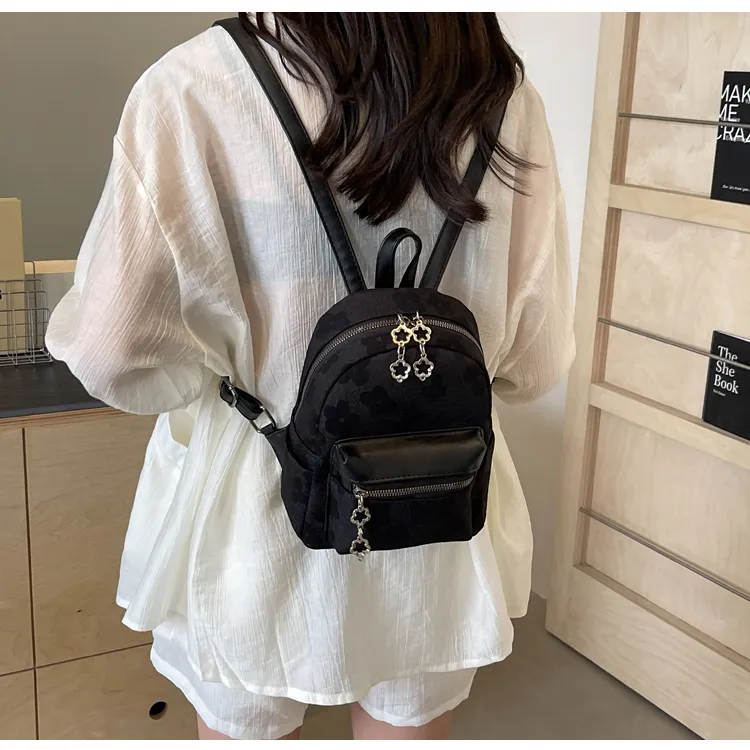 ROUNDOT PU Backpack Regular Women's Ecru/Black/Pink-10