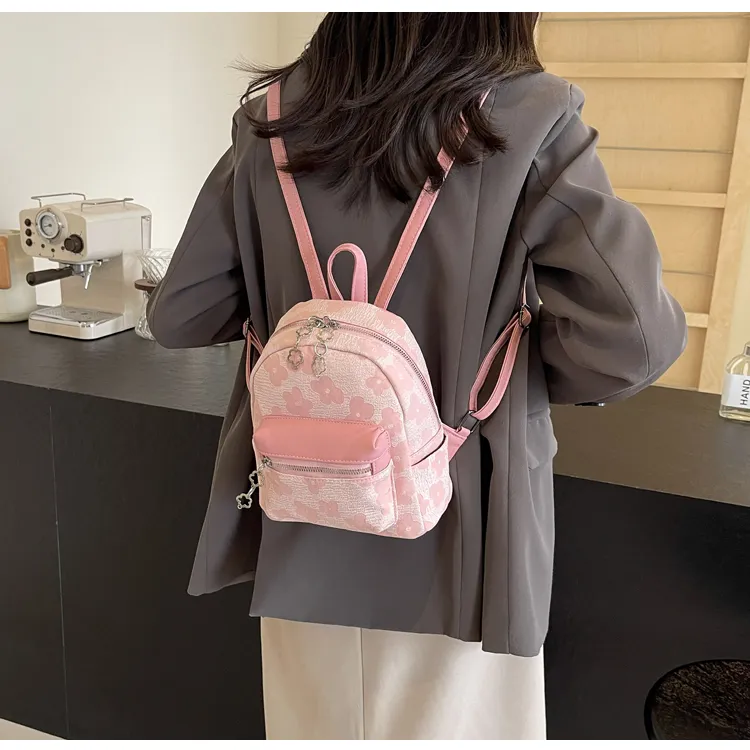 ROUNDOT PU Backpack Regular Women's Ecru/Black/Pink-18