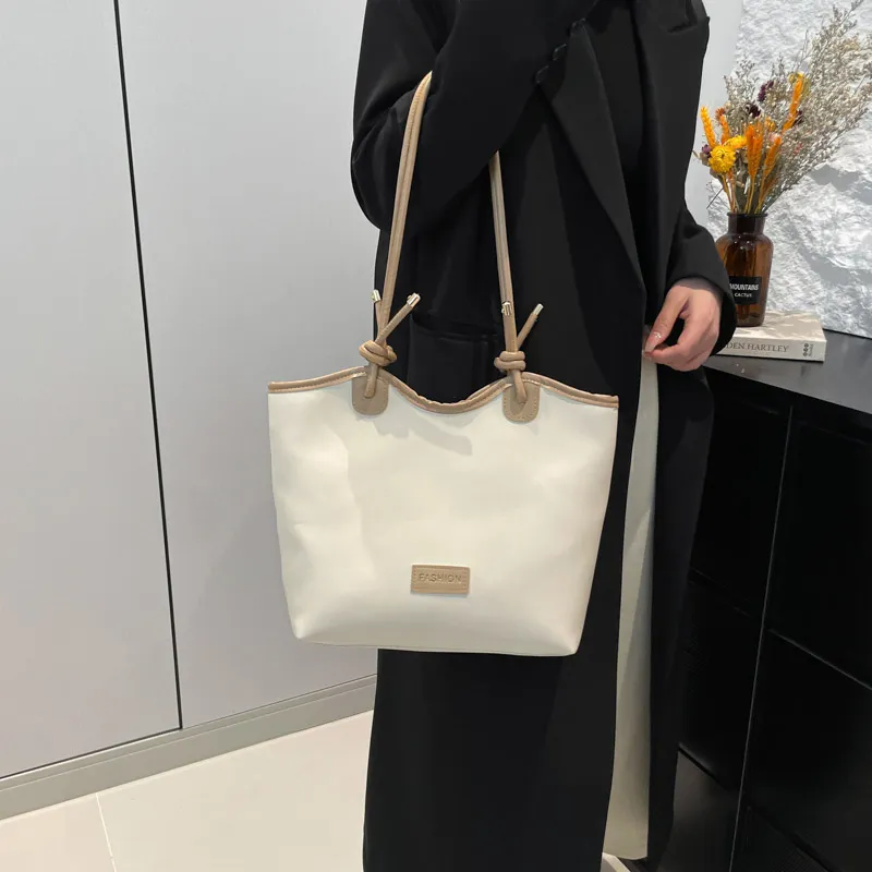 ROUNDOT PU Tote Bag Shoulder Bag Regular Women's White/Black/Khaki/Brown-1