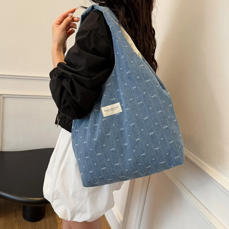 ROUNDOT Fabric Tote Bag, Shoulder Bag Unisex Light Blue/Blue-9