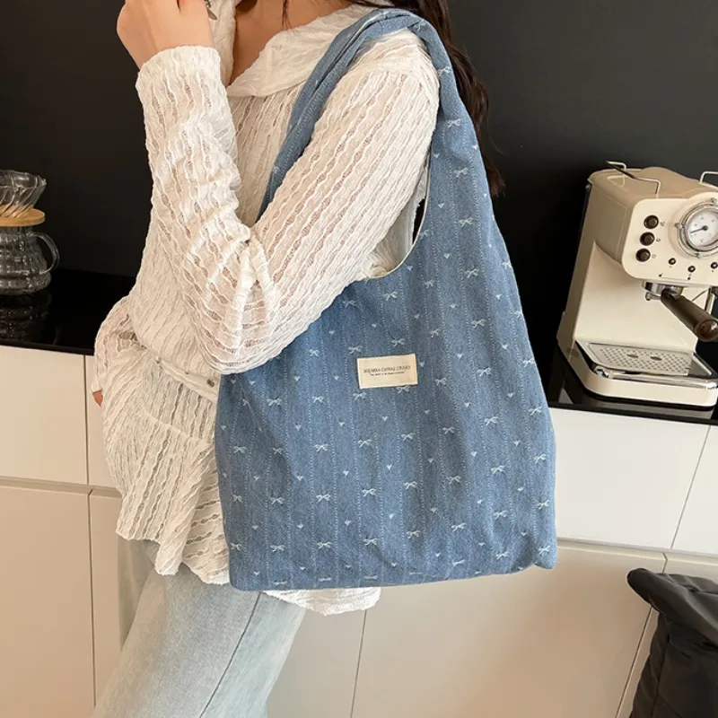 ROUNDOT Fabric Tote Bag, Shoulder Bag Unisex Light Blue/Blue-10