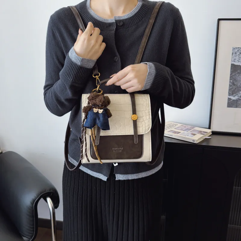 ROUNDOT PU Backpack Women's Black/Red Coffee Brown/Beige-34