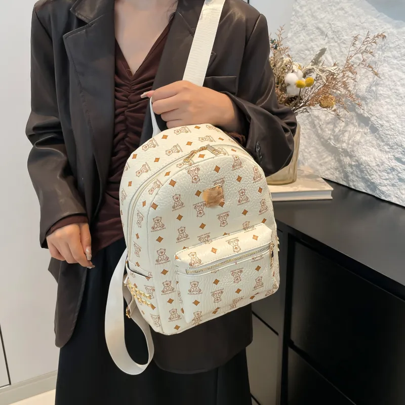 ROUNDOT PU Backpack Regular Women's Ecru/Black/Yellow-4