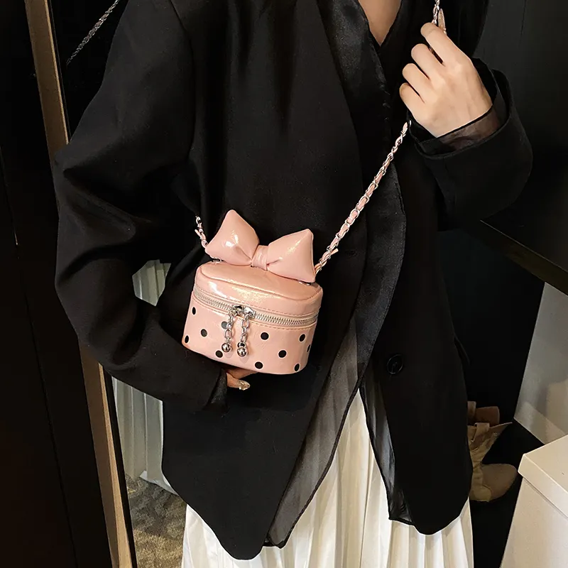 ROUNDOT PU Shoulder Bag Women's Ecru/Black/Red/Pink-19