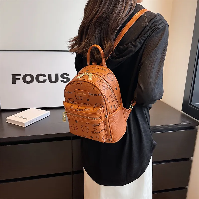 ROUNDOT PU Backpacks Backpack Regular Women's Ecru/Black/Blue/Pink/Brown-34
