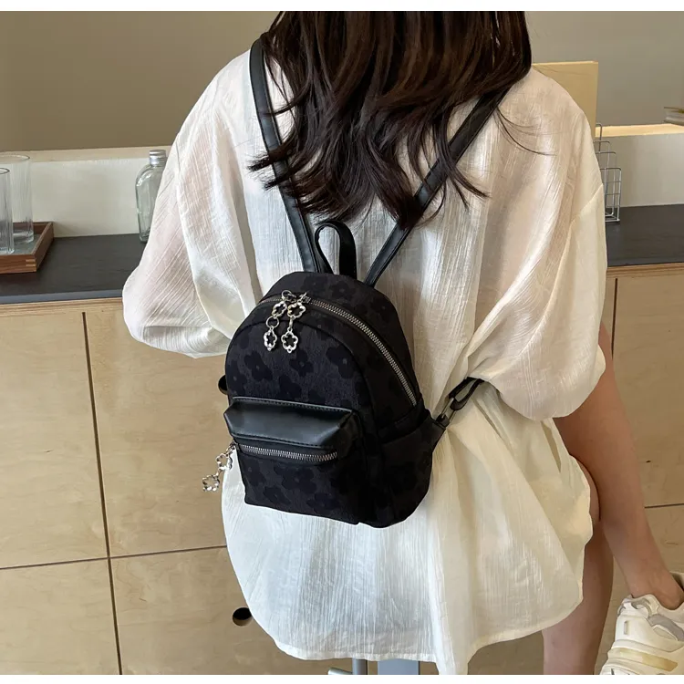 ROUNDOT PU Backpack Regular Women's Ecru/Black/Pink-11