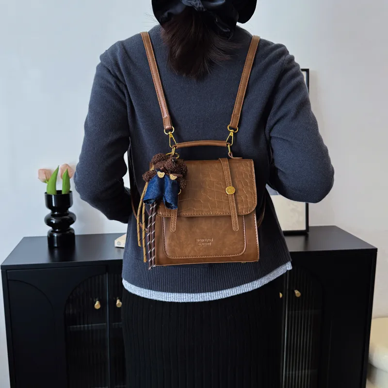 ROUNDOT PU Backpack Women's Black/Red Coffee Brown/Beige-24