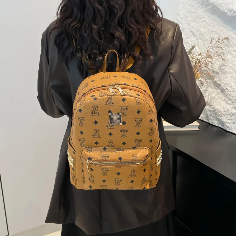 ROUNDOT PU Backpack Regular Women's Ecru/Black/Yellow-19