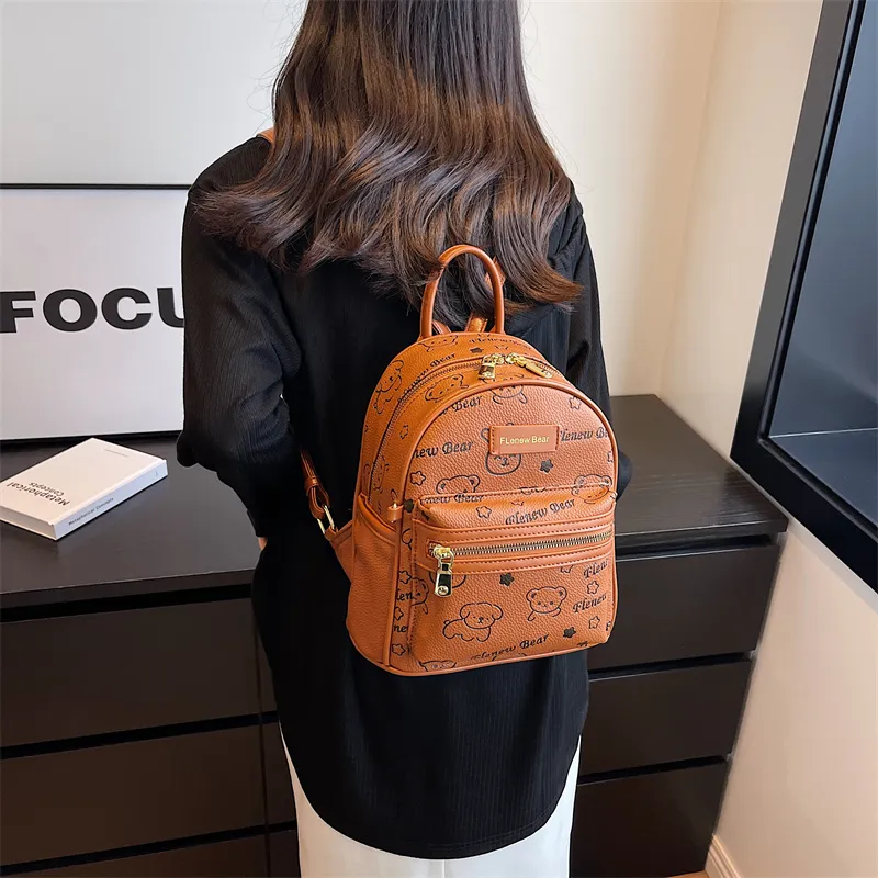 ROUNDOT PU Backpacks Backpack Regular Women's Ecru/Black/Blue/Pink/Brown-29