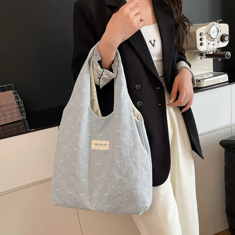 ROUNDOT Fabric Tote Bag, Shoulder Bag Unisex Light Blue/Blue-2