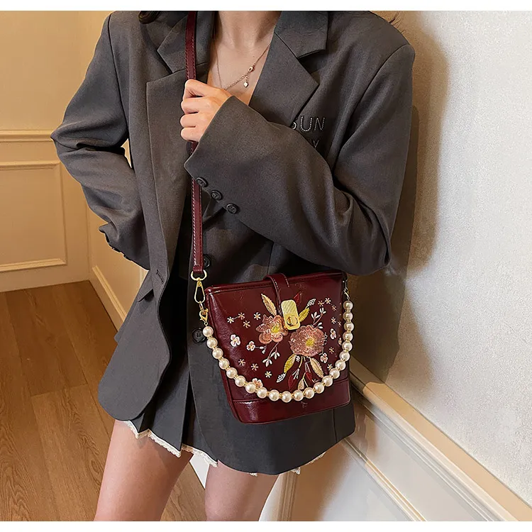 ROUNDOT PU Crossbody One Shoulder Handbags Women's Ecru Black/Pink/Burgundy-26