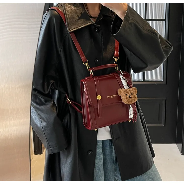 ROUNDOT PU Backpack Regular Women's Ecru/Black/Burgundy/Coffee-18