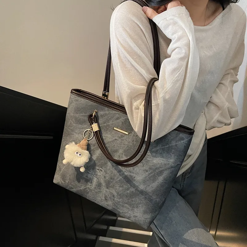 ROUNDOT PU Tote Bag Shopping Bag Shoulder Bags Women's Ecru/Black/Blue-15